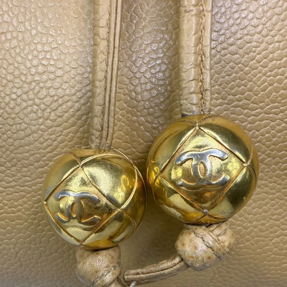 CHANEL Vintage Tan CC Logo Caviar Leather Backpack
